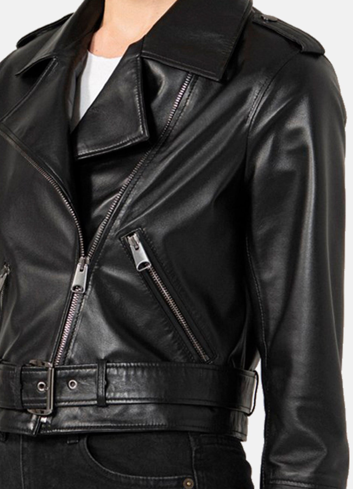 Womens Casual Black Biker Leather Jacket