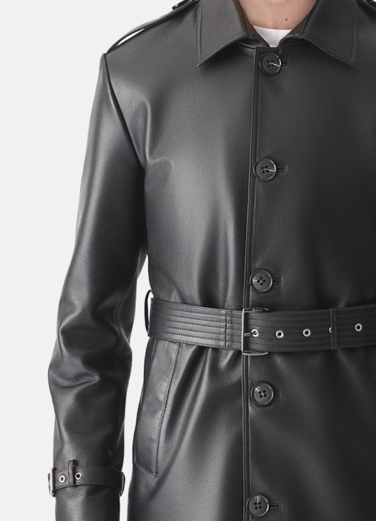 Mens Black Mid-Length Leather Coat