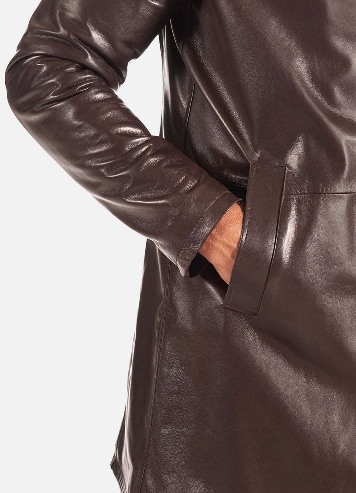 Mens Classic Brown Mid-Length Leather Coat