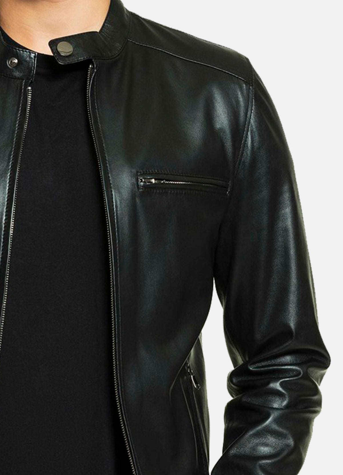 Mens Classic Black Lambskin Leather Jacket