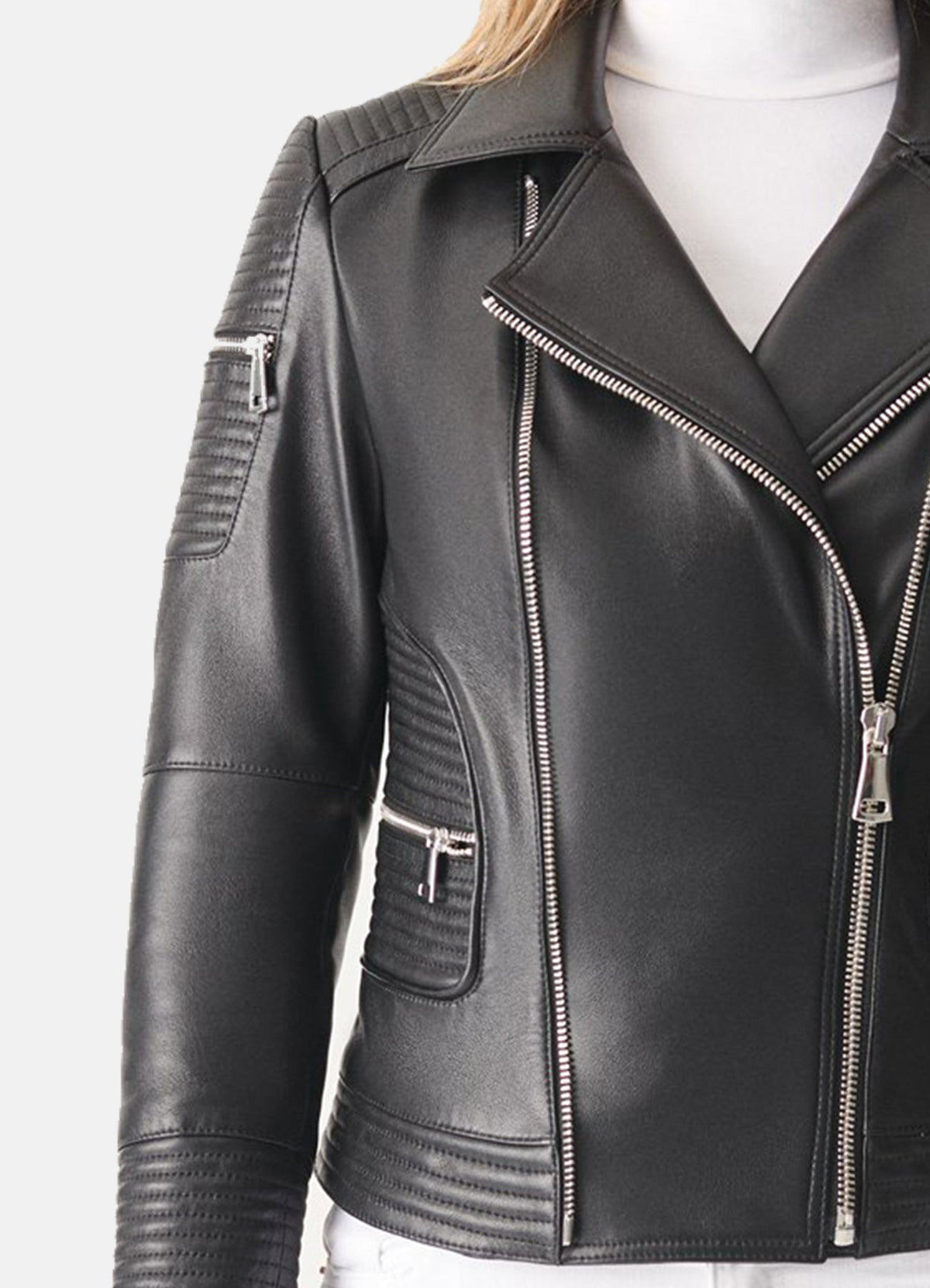 Womens Quilted Black Biker Leather Jacket