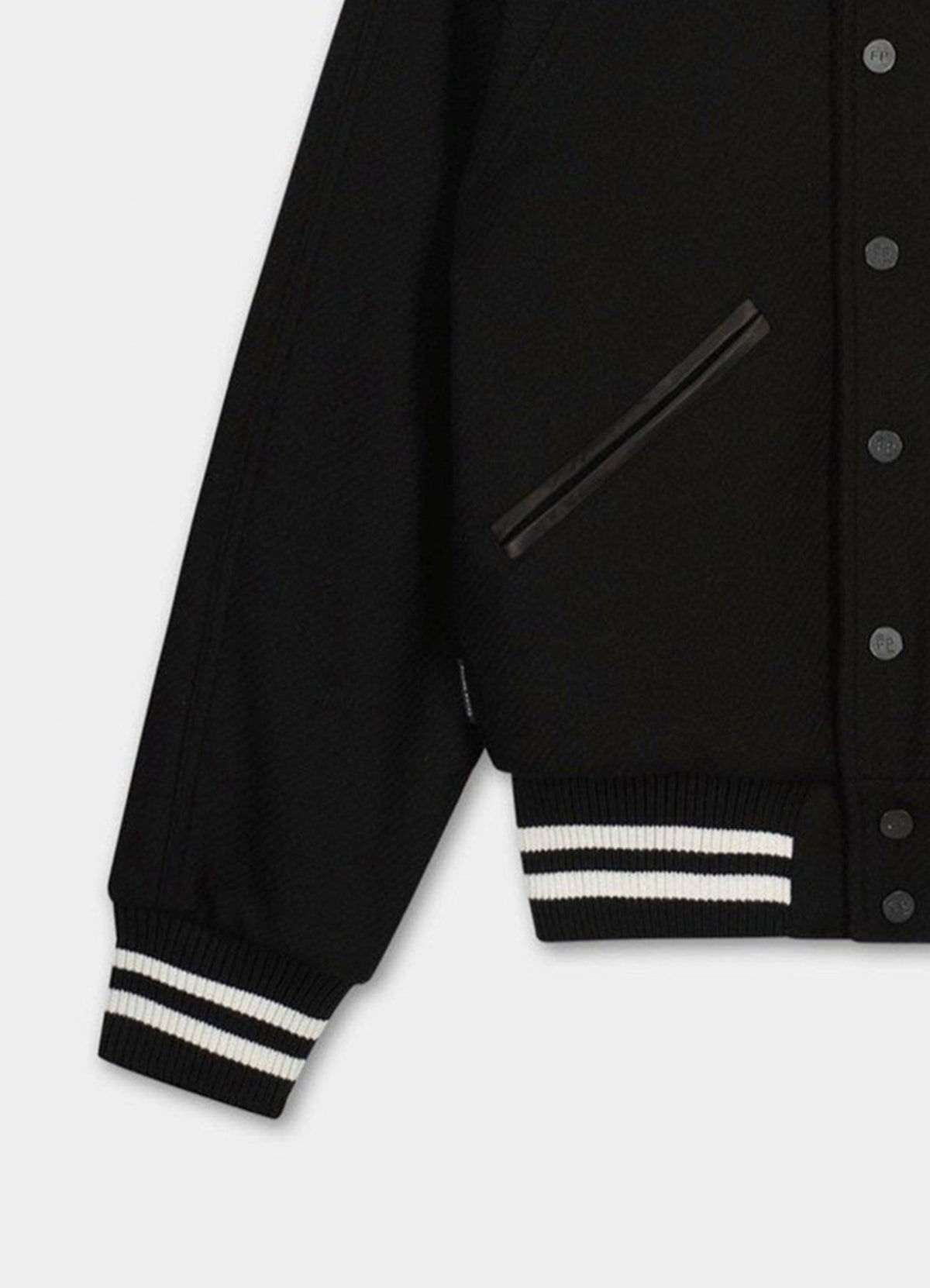 Womens Deep Black Wool Varsity Jacket