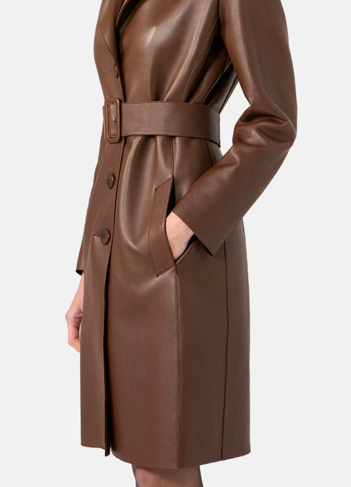 Womens Choco Brown Trench Leather Coat