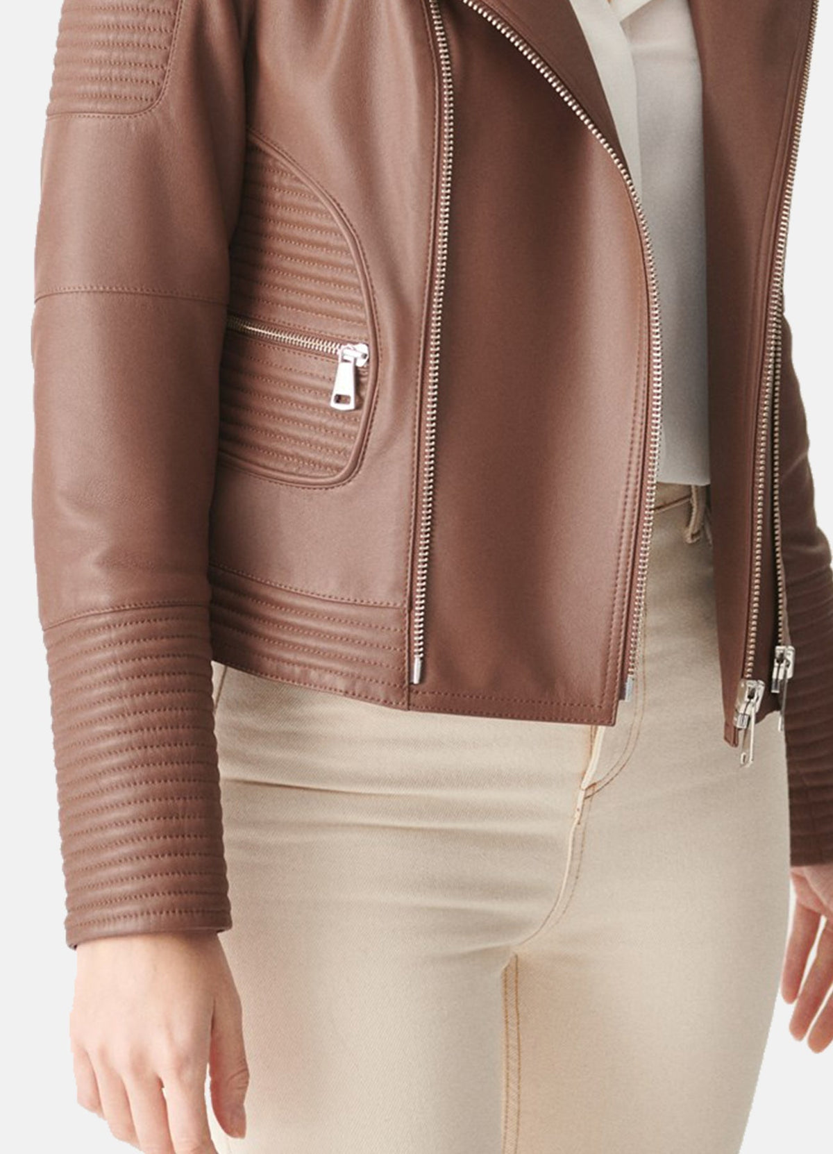 Womens Tan Brown Biker Leather Jacket