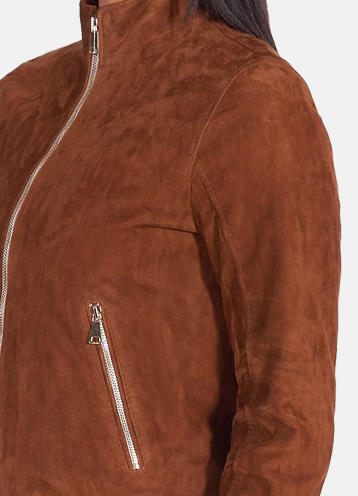 Womens Brown Bomber Suede Leather Jacket