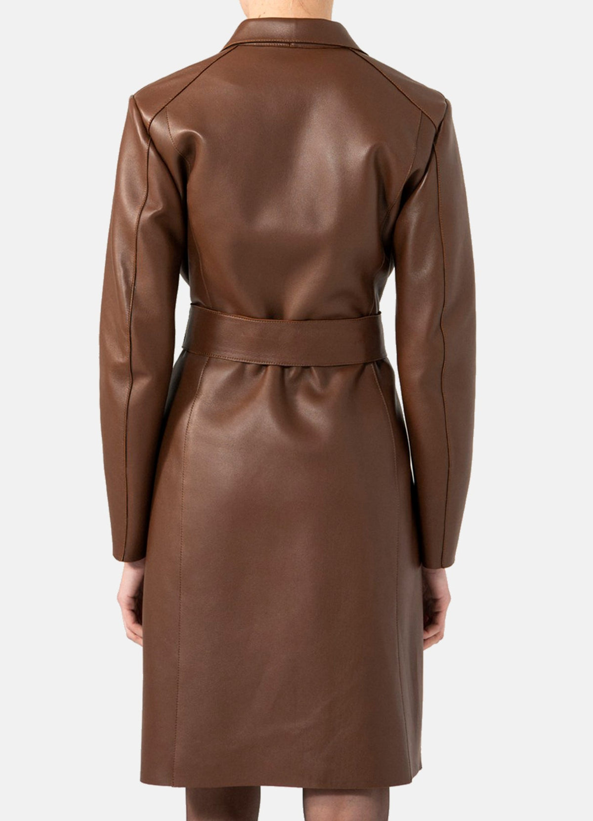 Womens Choco Brown Trench Leather Coat