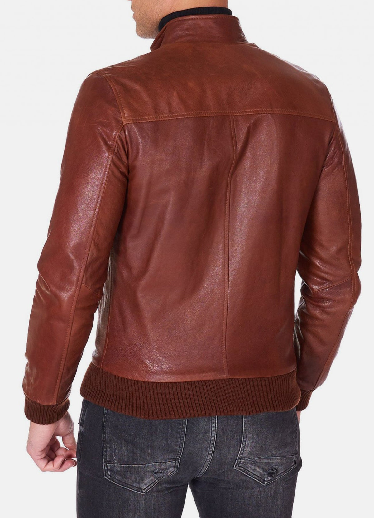 Mens Shiny Brown Bomber Leather Jacket