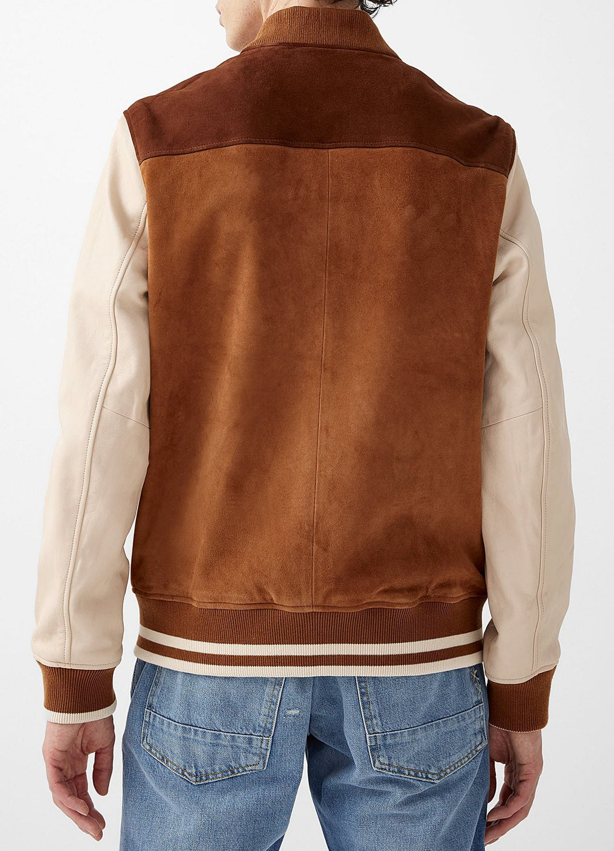 Mens Tan and Beige Suede Varsity Jacket