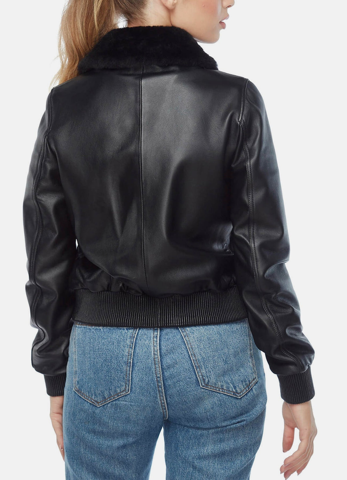 Womens Jet Black Bomber Leather Jacket