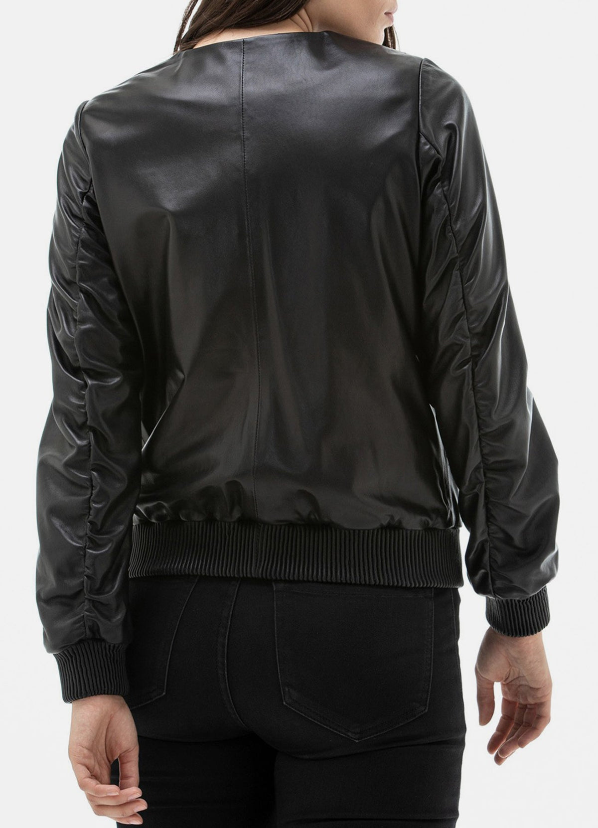 Womens Piano Black Bomber Leather Jacket