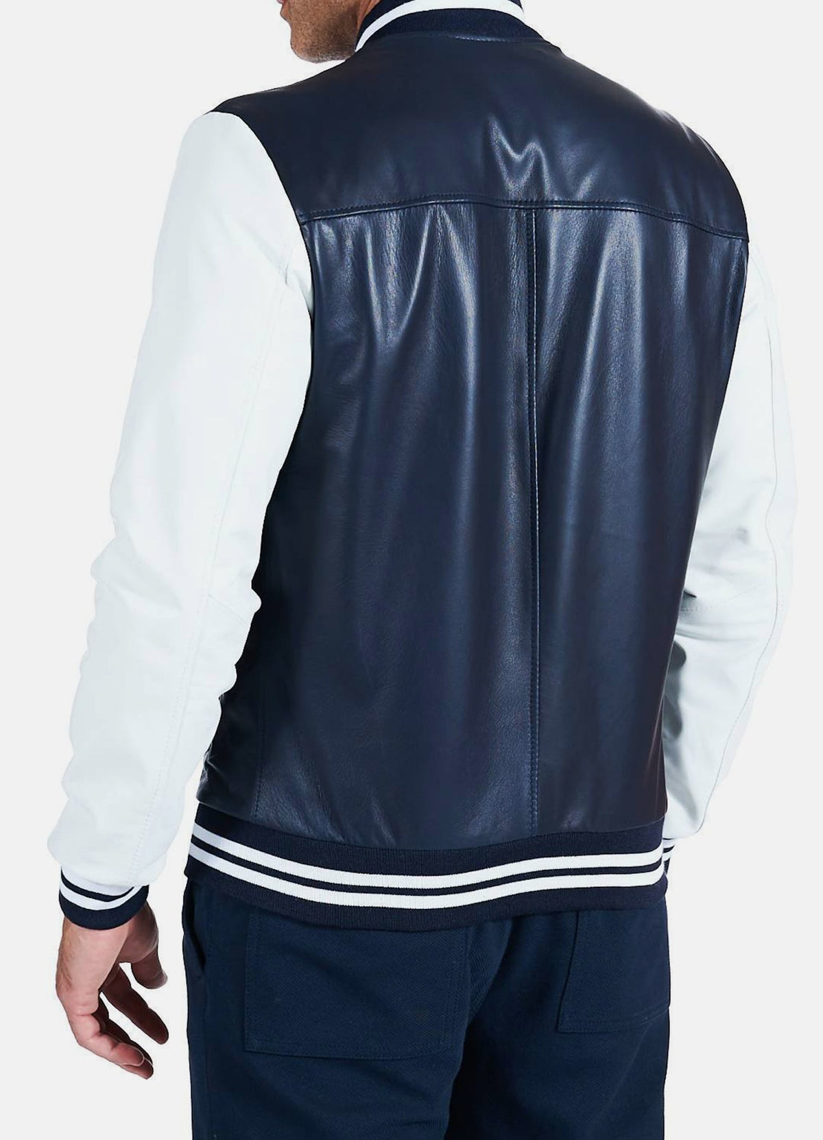 Mens Dark Blue and White Varsity Jacket