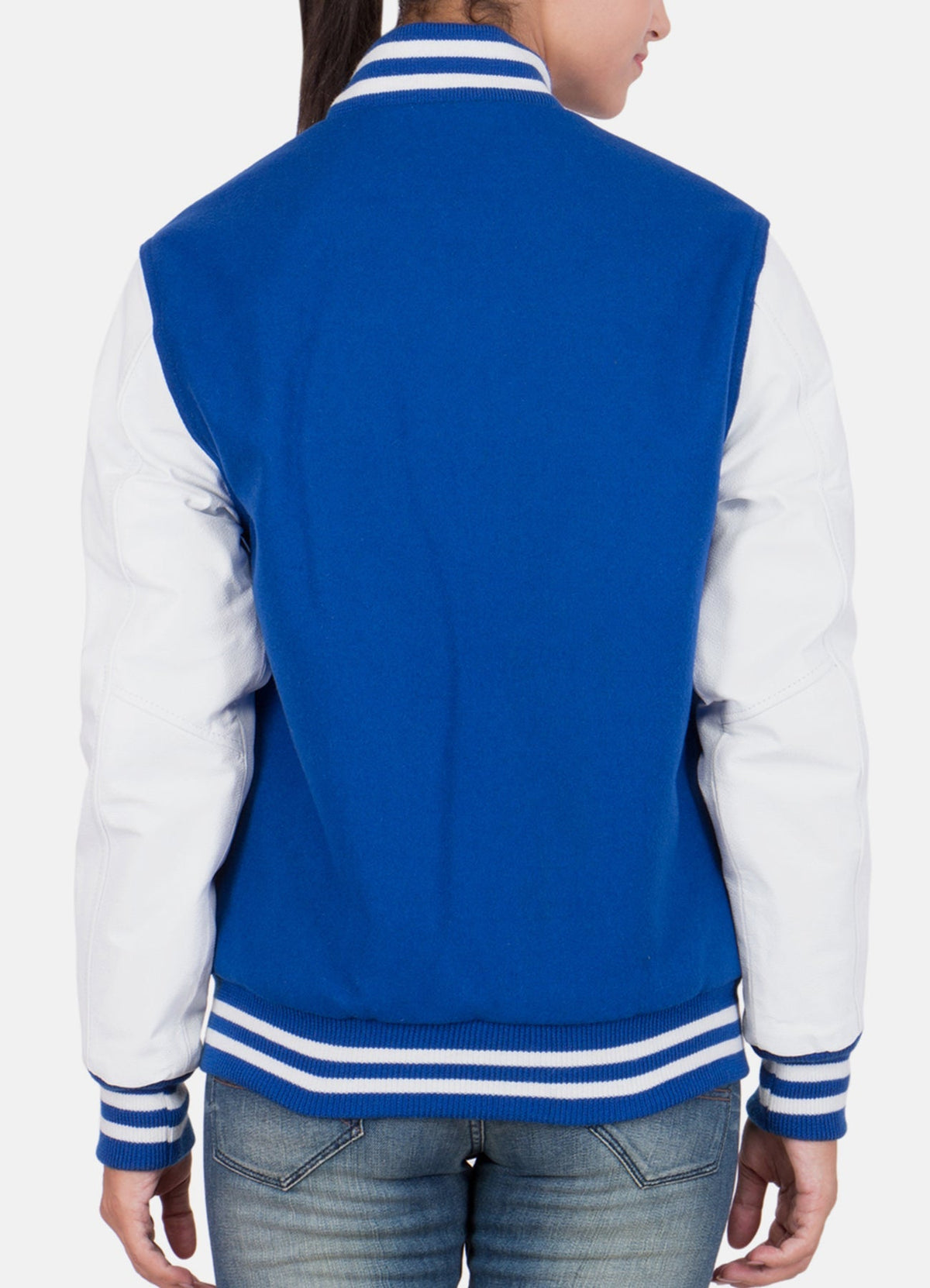 Womens Casual Blue and White Varsity Jacket