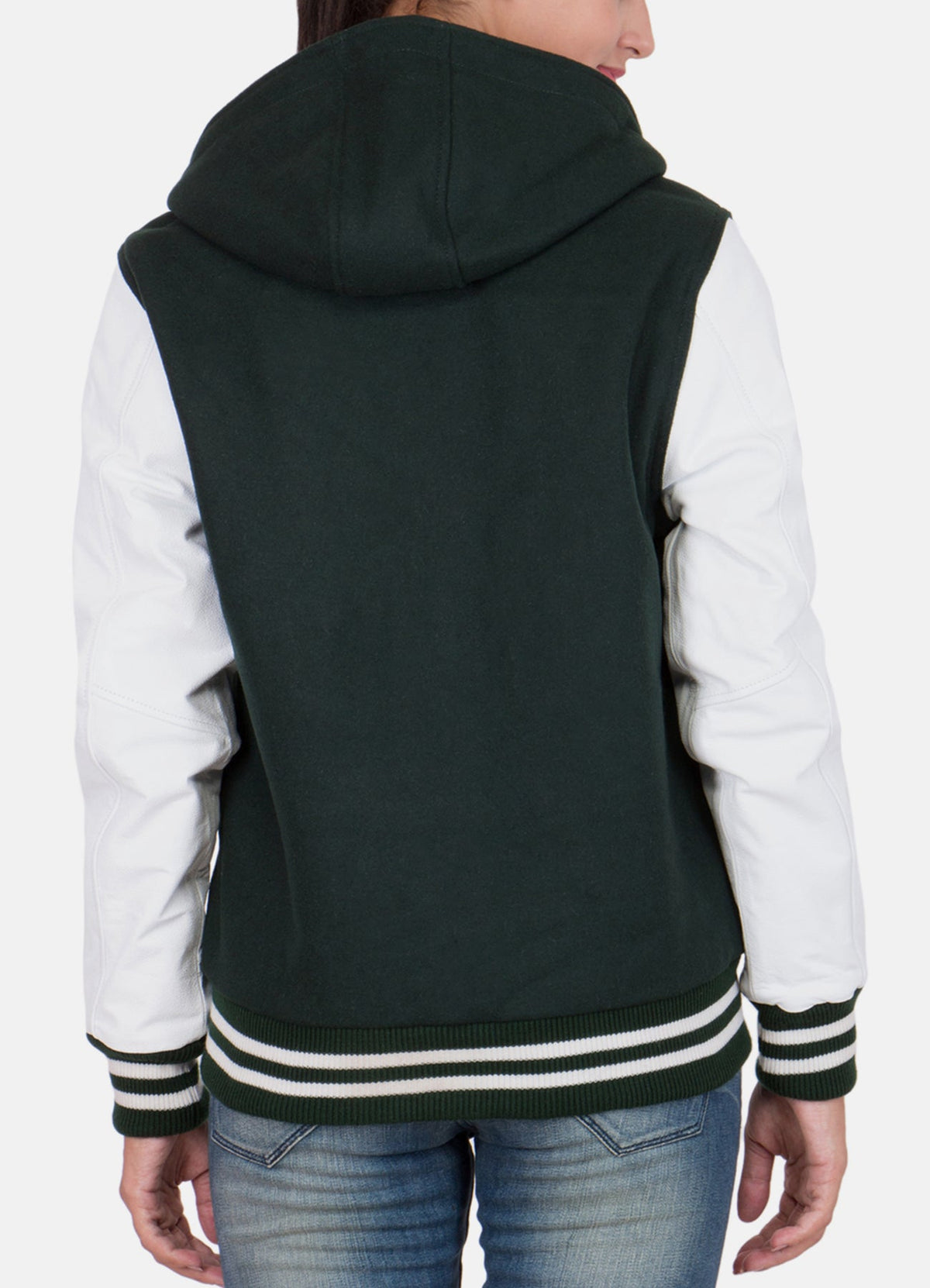 Womens Dark Green and White Varsity Jacket