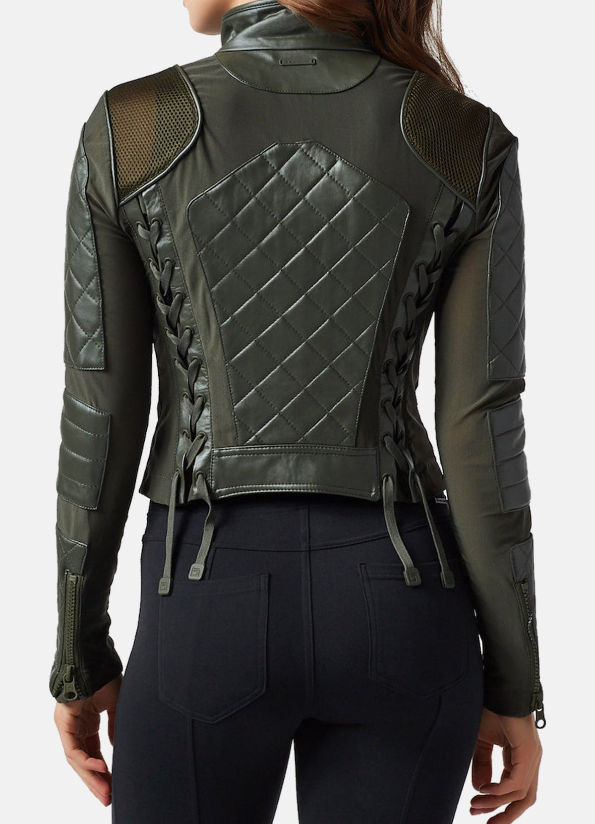 Womens Olive Green Biker Leather Jacket