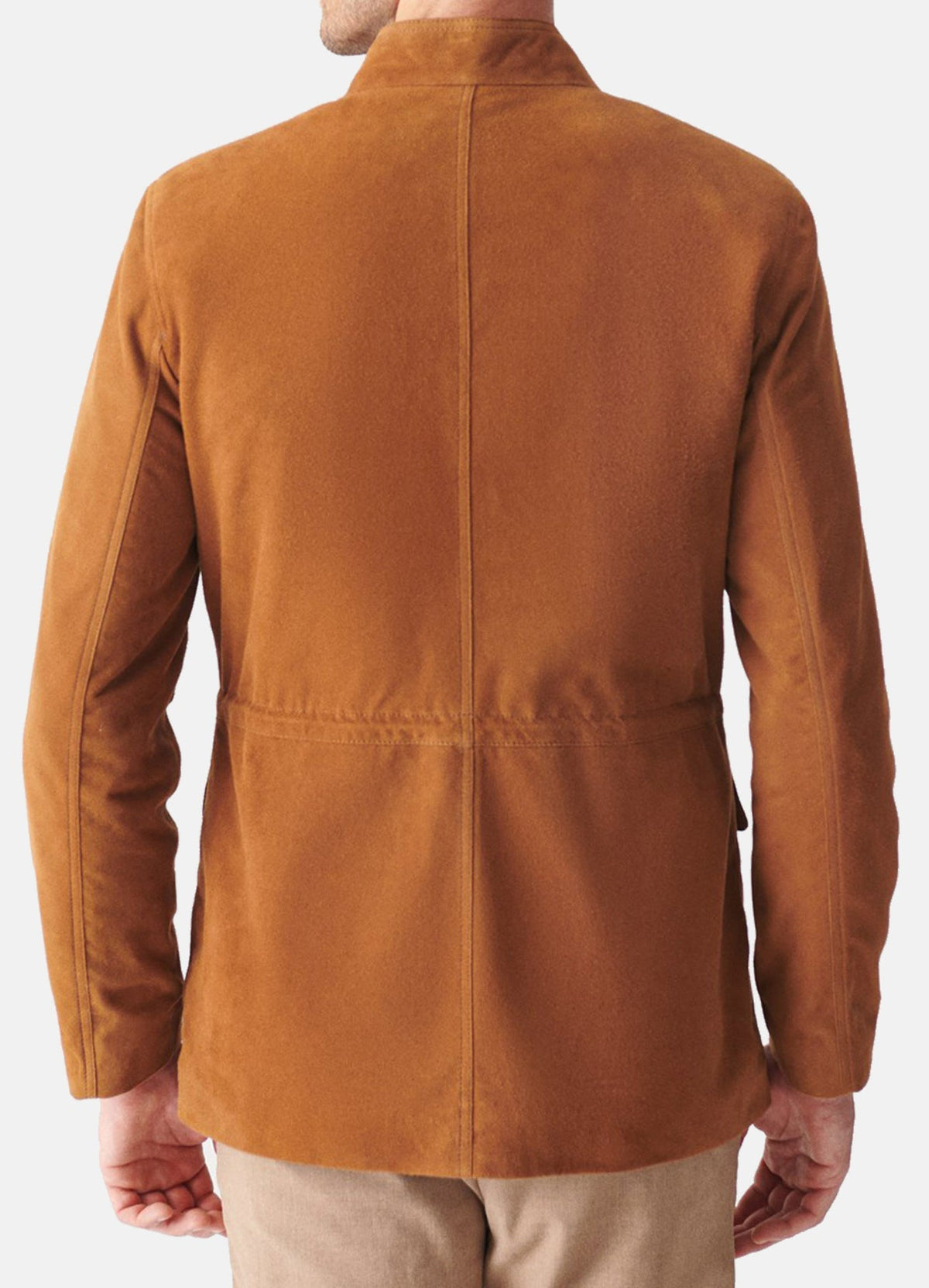 Mens TAN Long Length Suede Leather Jacket