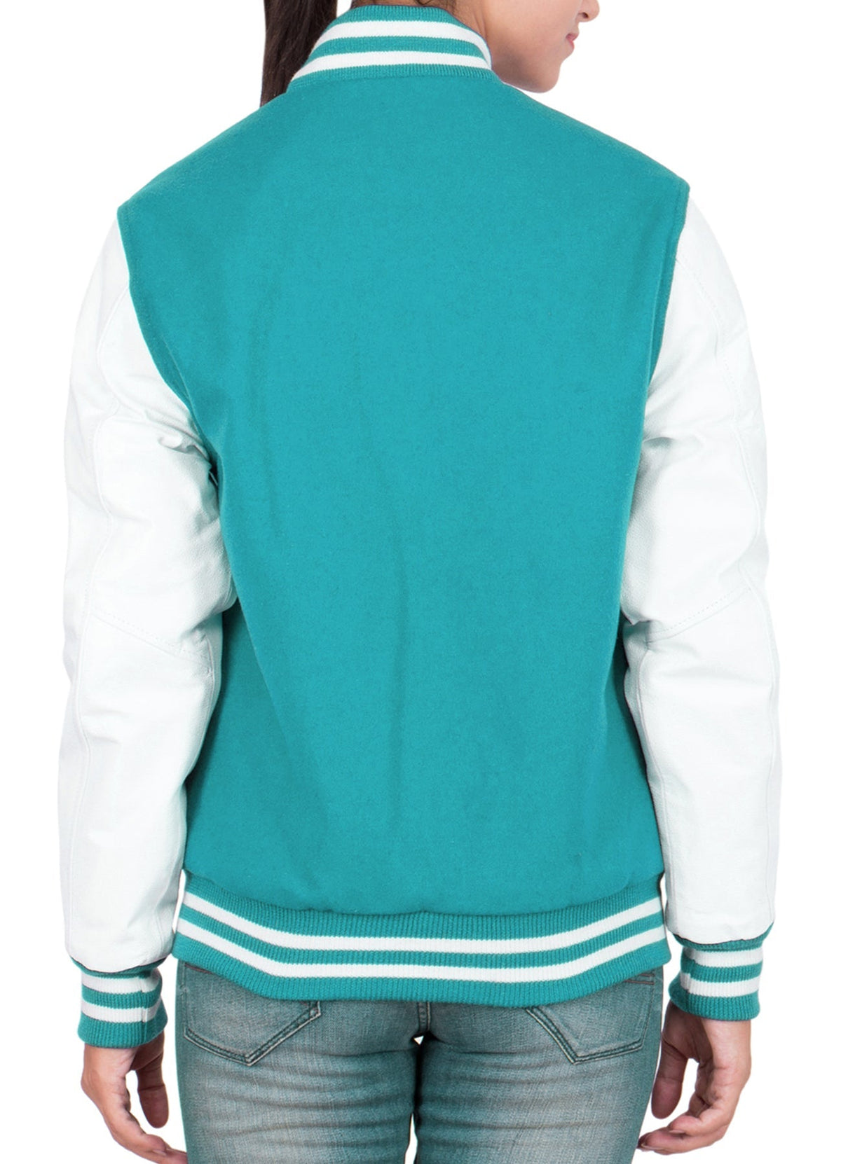 Womens Cyan and White Varsity Jacket