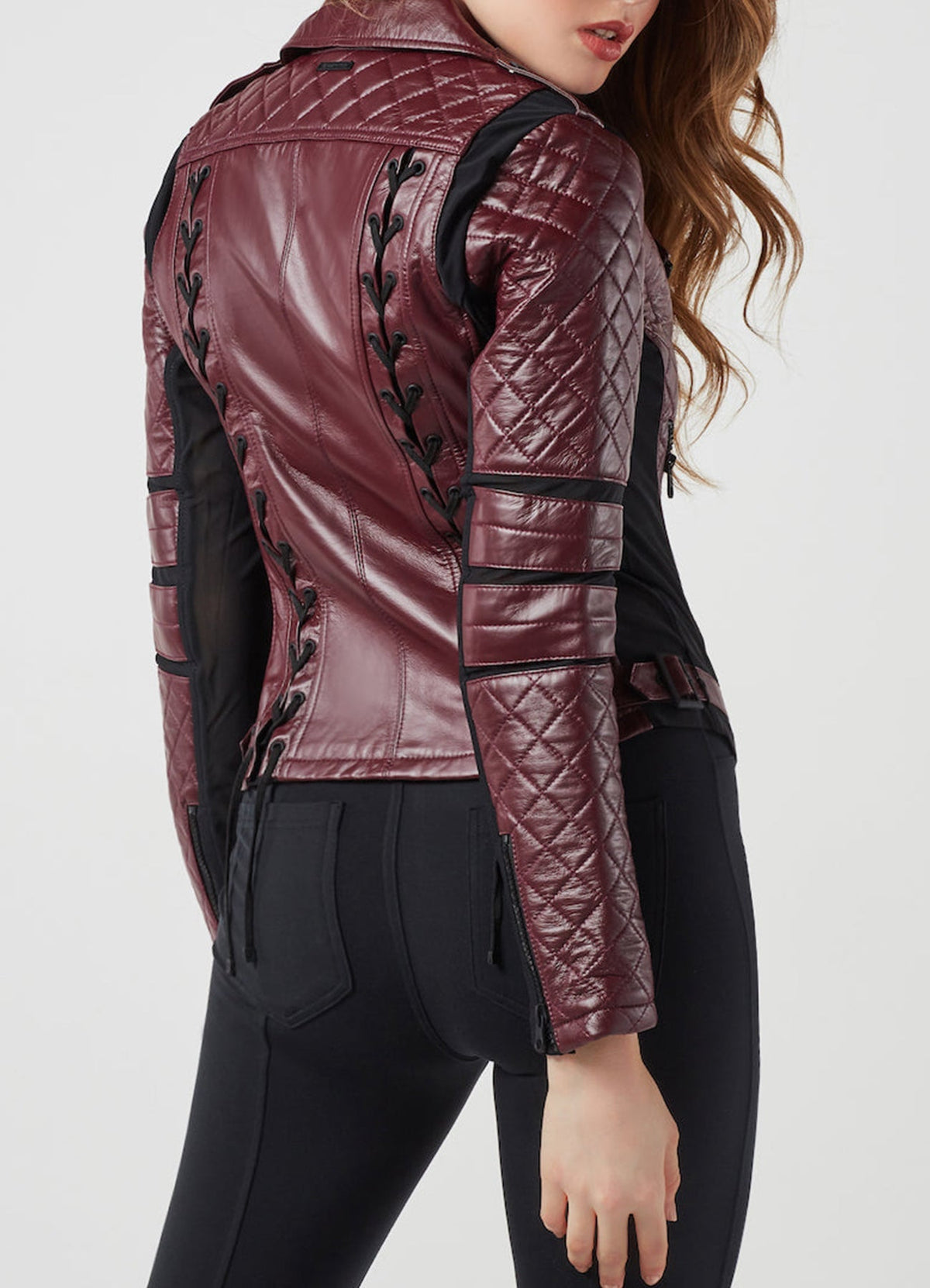 Womens Vintage Maroon Biker Leather Jacket