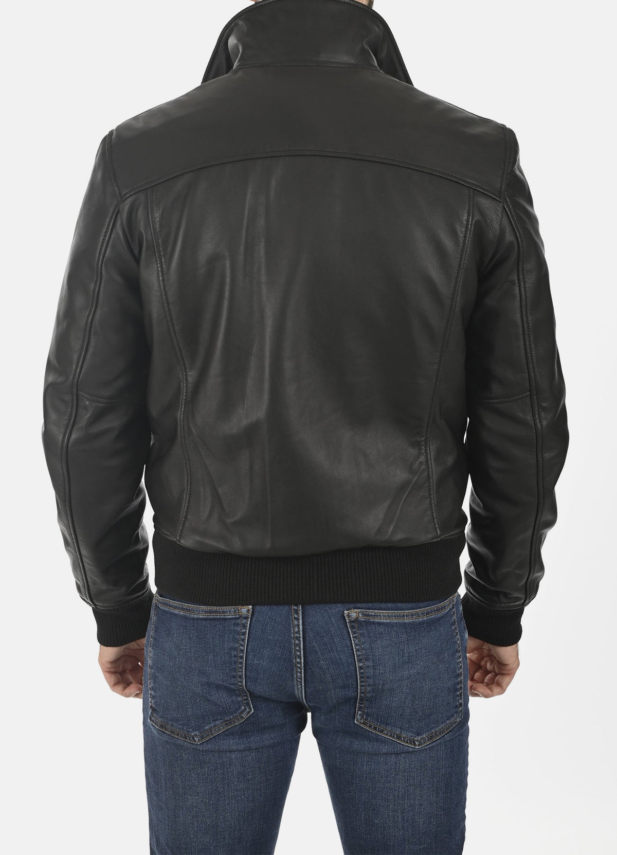 Mens Pitch Black Bomber Leather Jacket