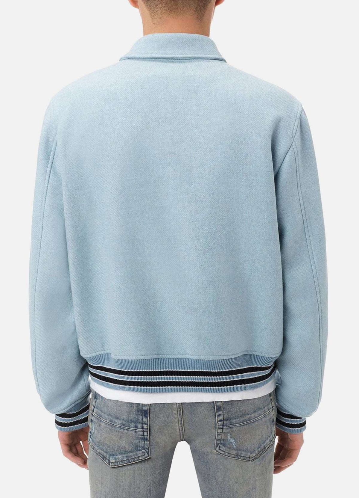 Mens Baby Blue Bone Design Varsity Jacket