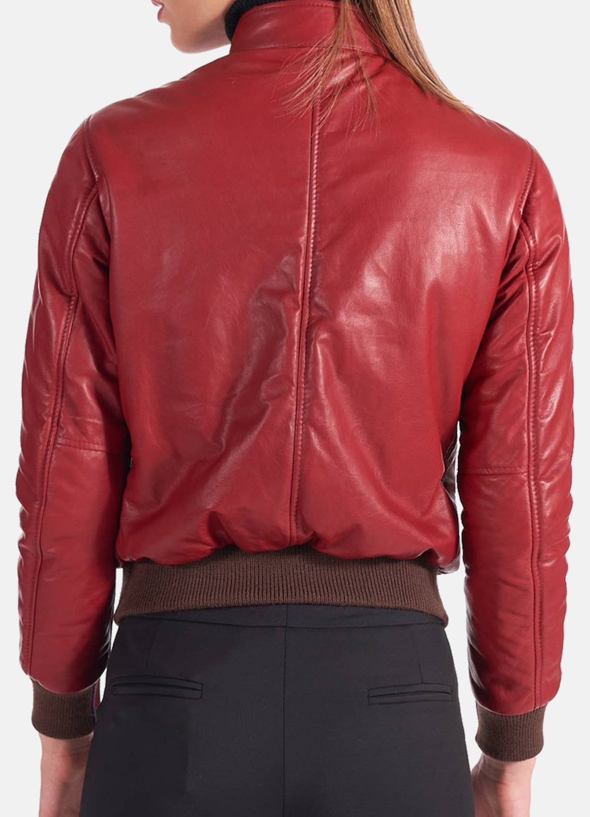 Womens Soft Red Bomber Leather Jacket