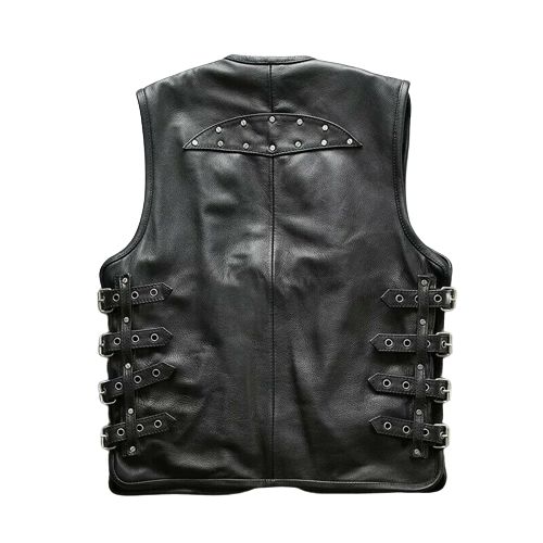 Mens Cargo Style Biker Cowhide Leather Vest Jacket