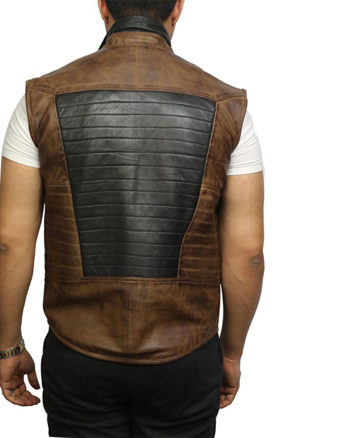 Men's Black and Brown Body Warmer Leather Vest