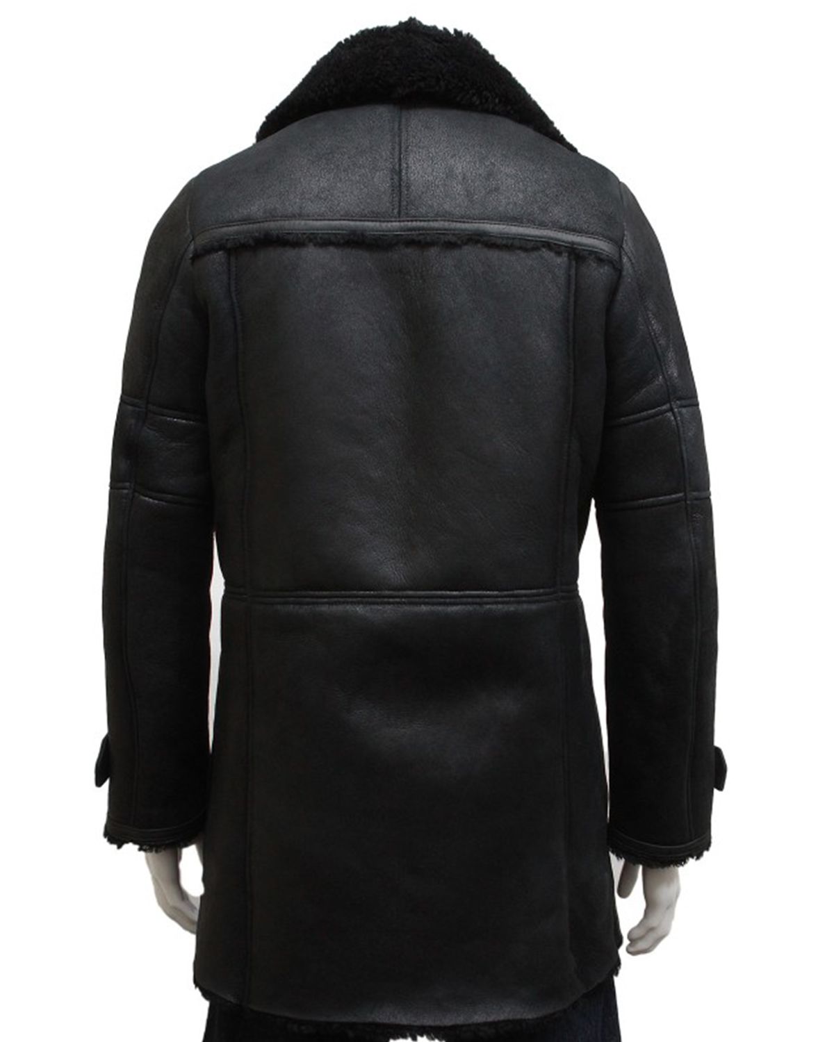 Men's Black Foldable Notched Fur collar Duffle Coat