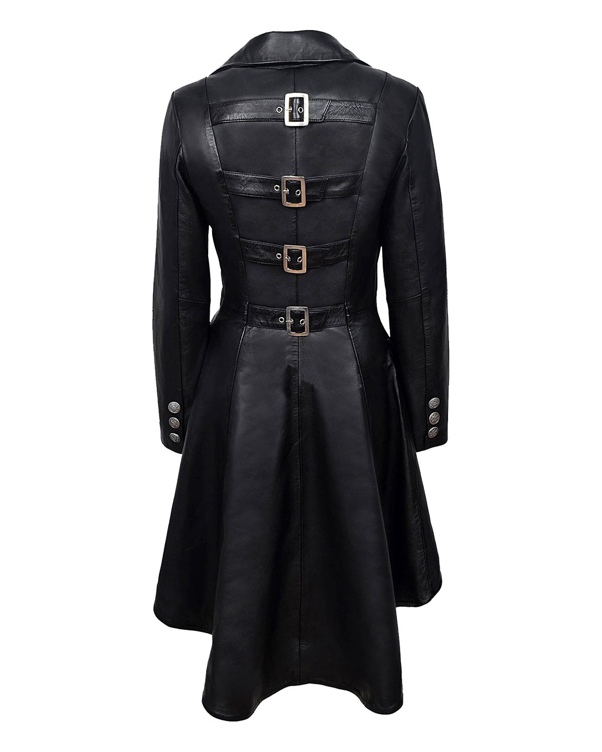 Women's Back Buckle Real Leather Long Gothic Coat