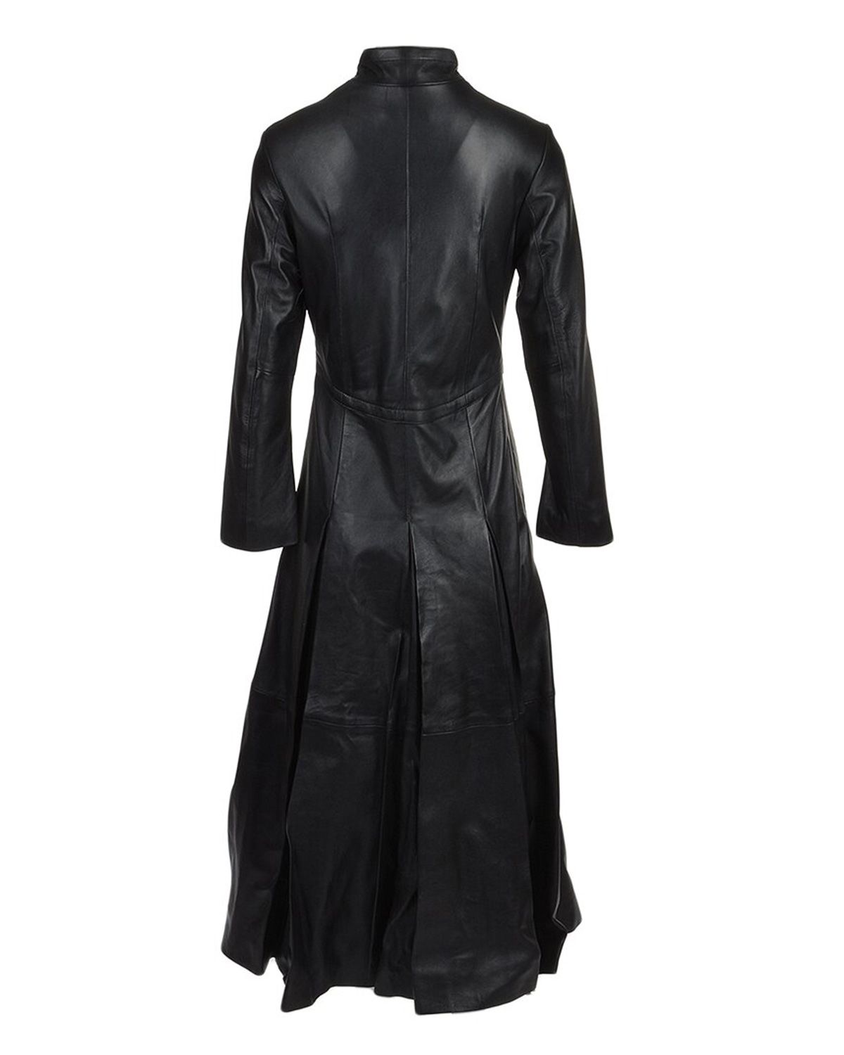 Women's Black Long Length Real Sheepskin Leather Gothic Coat