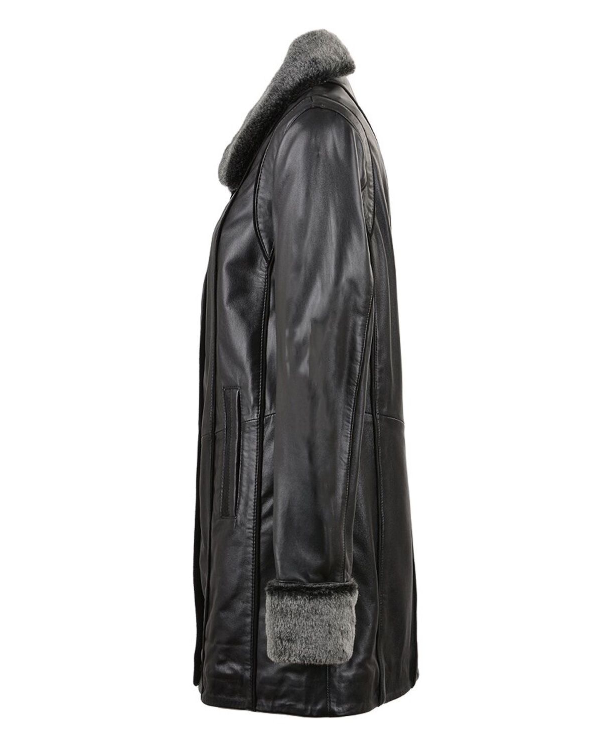 Women's Fur Collar Real Leather Coat