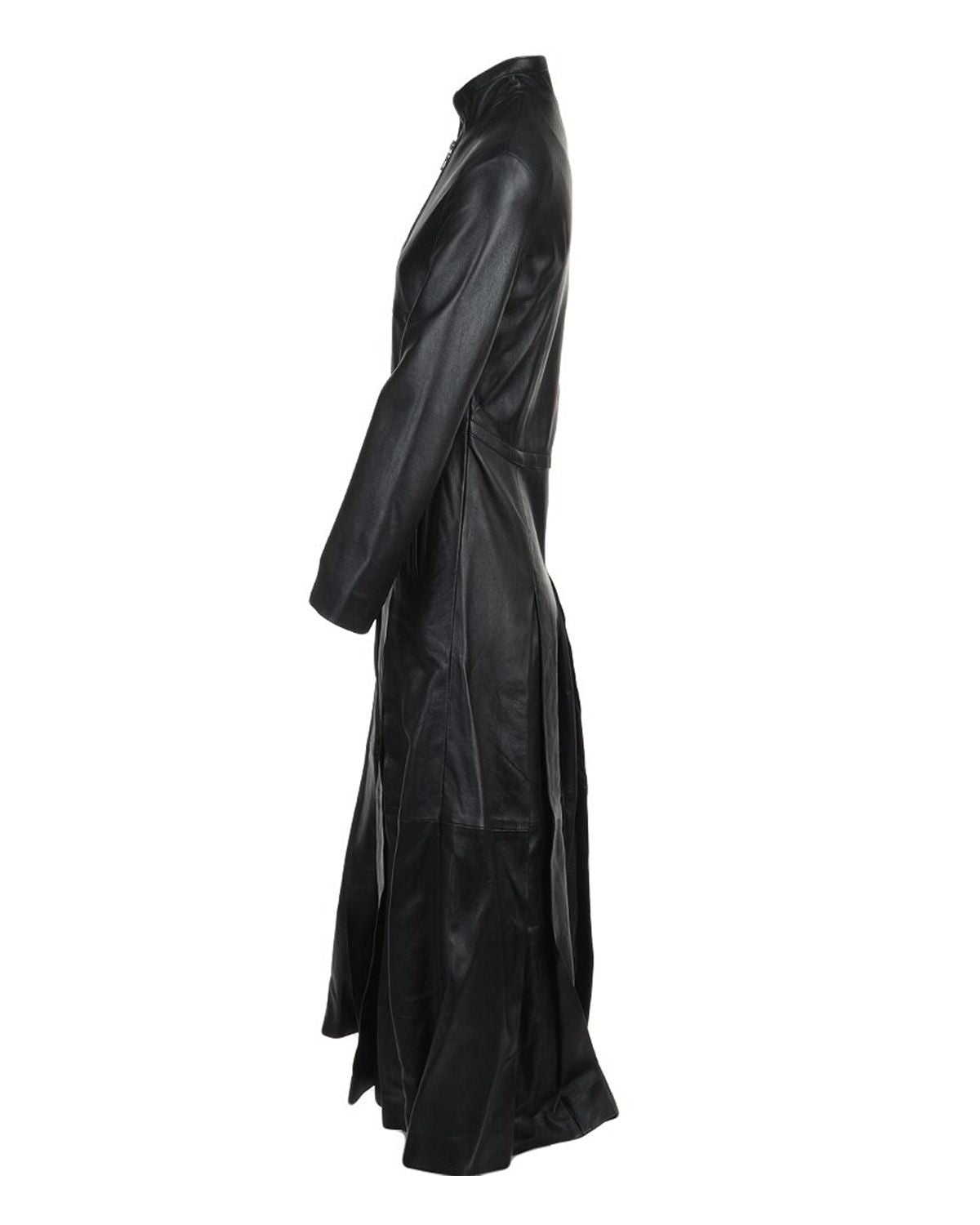 Women's Black Long Length Real Sheepskin Leather Gothic Coat