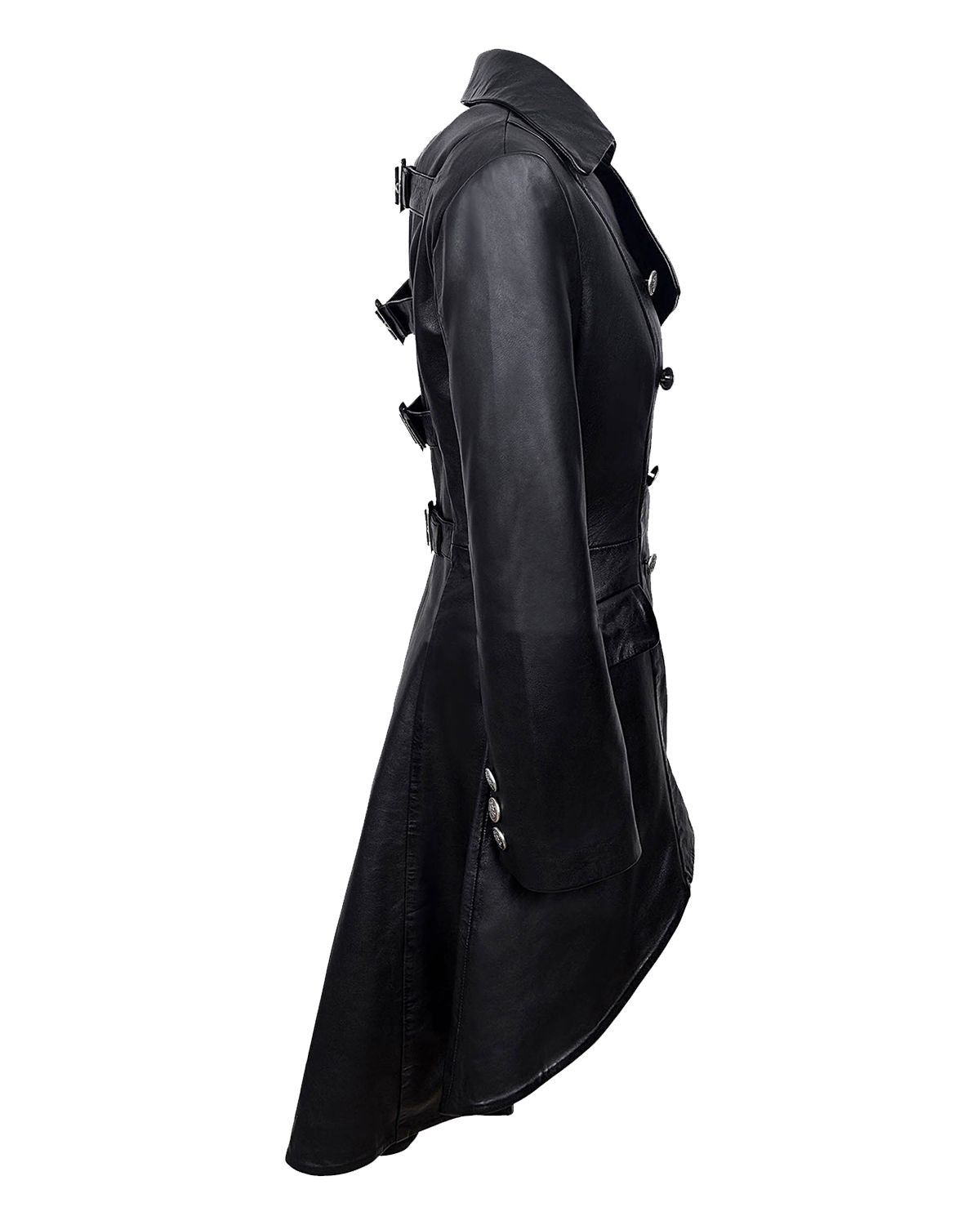 Women's Back Buckle Real Leather Long Gothic Coat