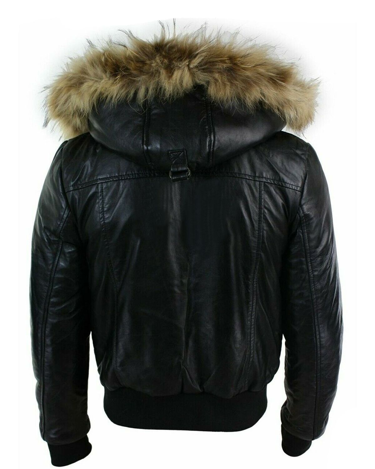 Men's Puffer Hooded Bomber Leather Jacket