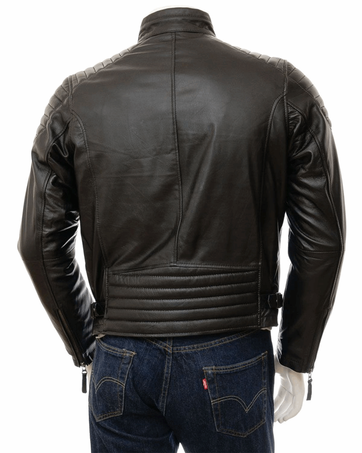 Men's Quilted Shoulder Classic Cafe Racer Motorcycle Jacket