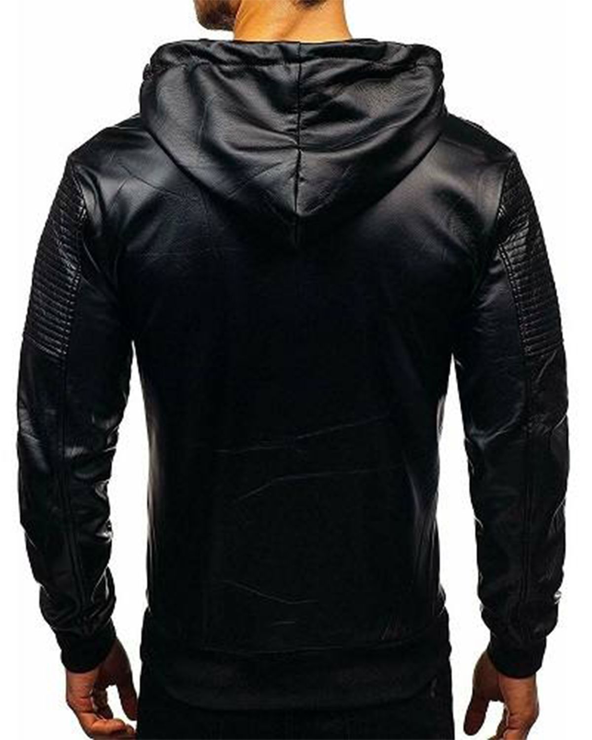 Men's Black Hooded Cafe Racer Leather Jacket