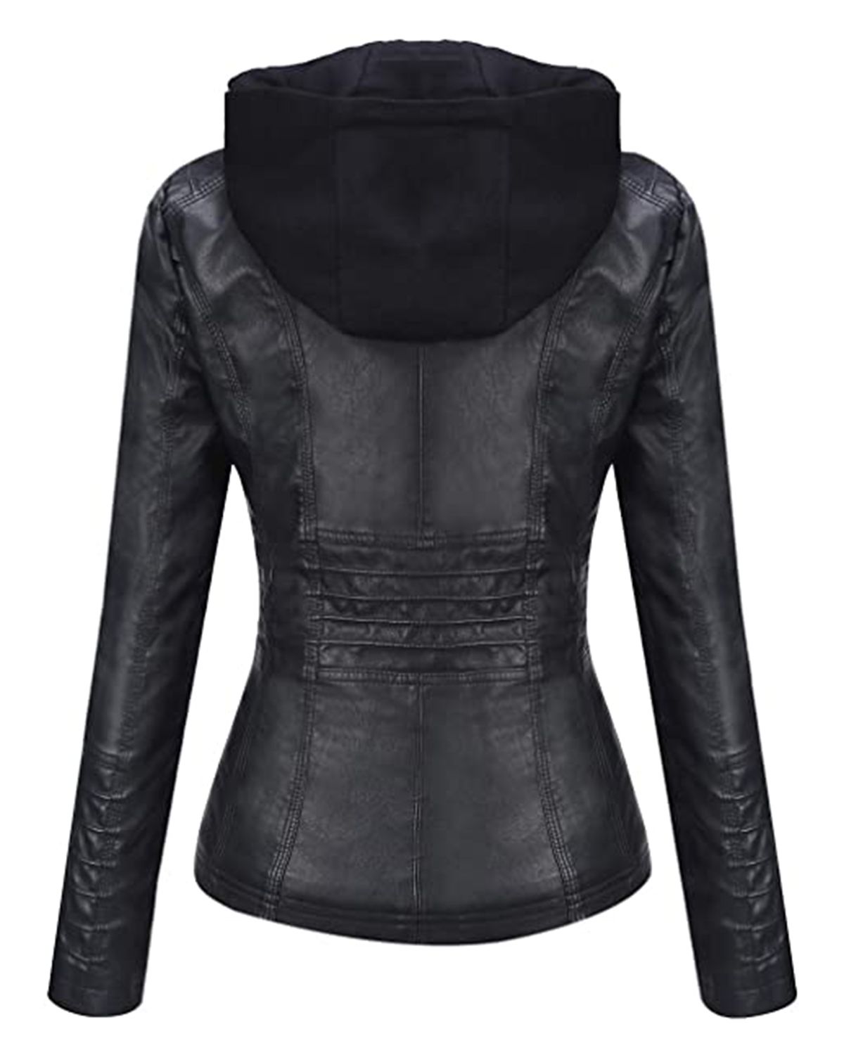 Women's Removable Hood Slim Fit Biker Real Leather Jacket