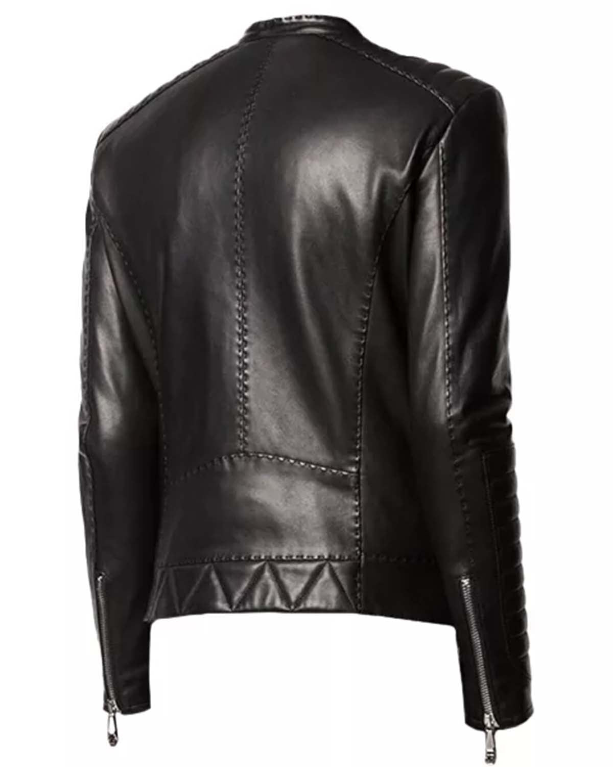 Black Quilted Leather Jacket Cafe Racer