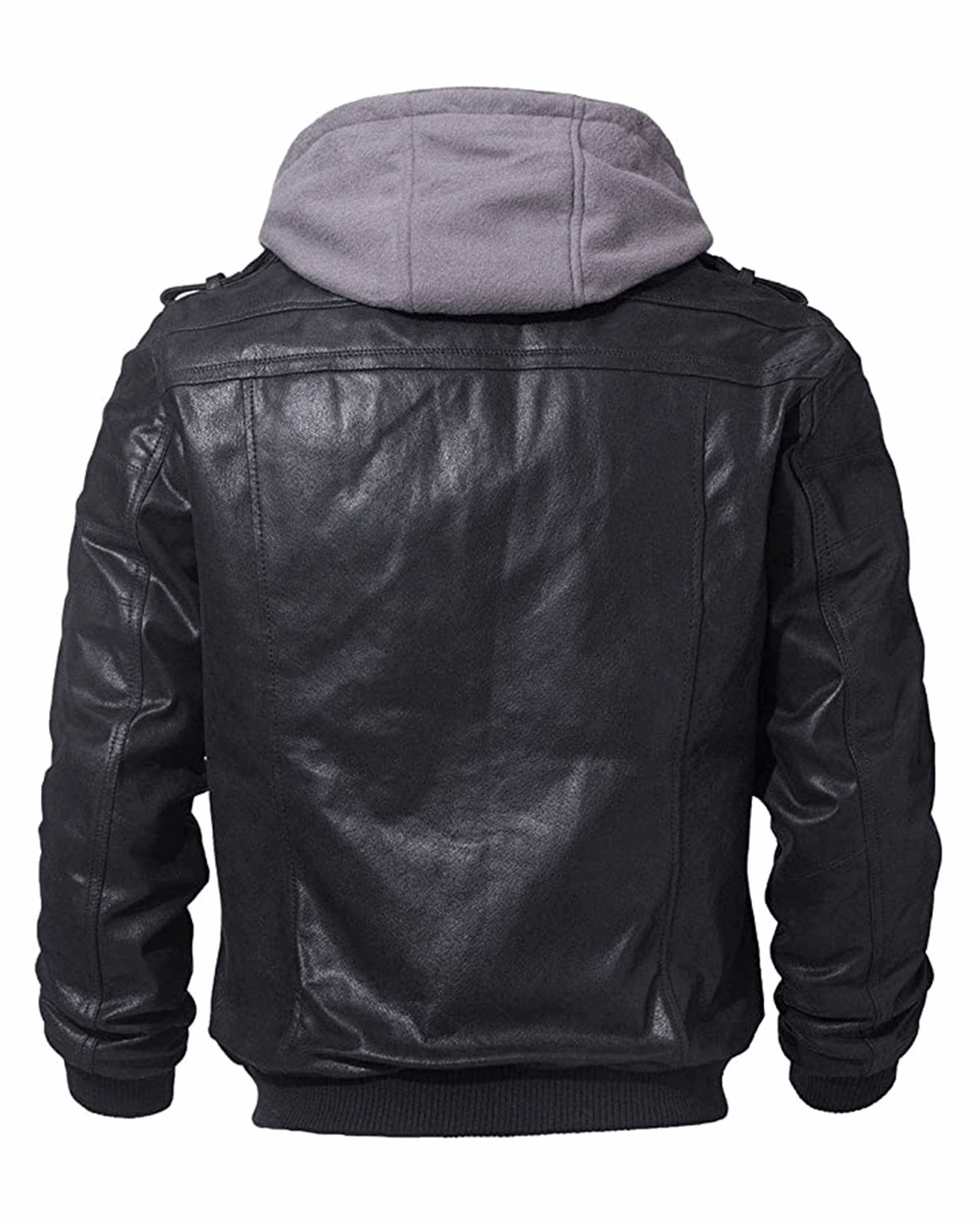 Men's Detachable Hooded Biker Motorcycle Leather Jacket