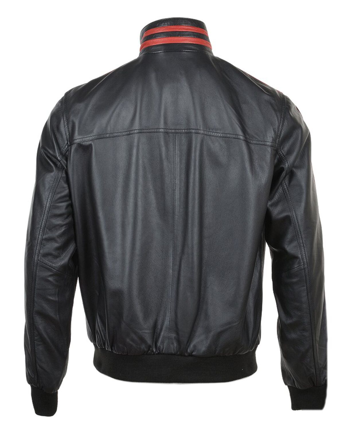 Men's Striped Collar Leather Bomber Jacket