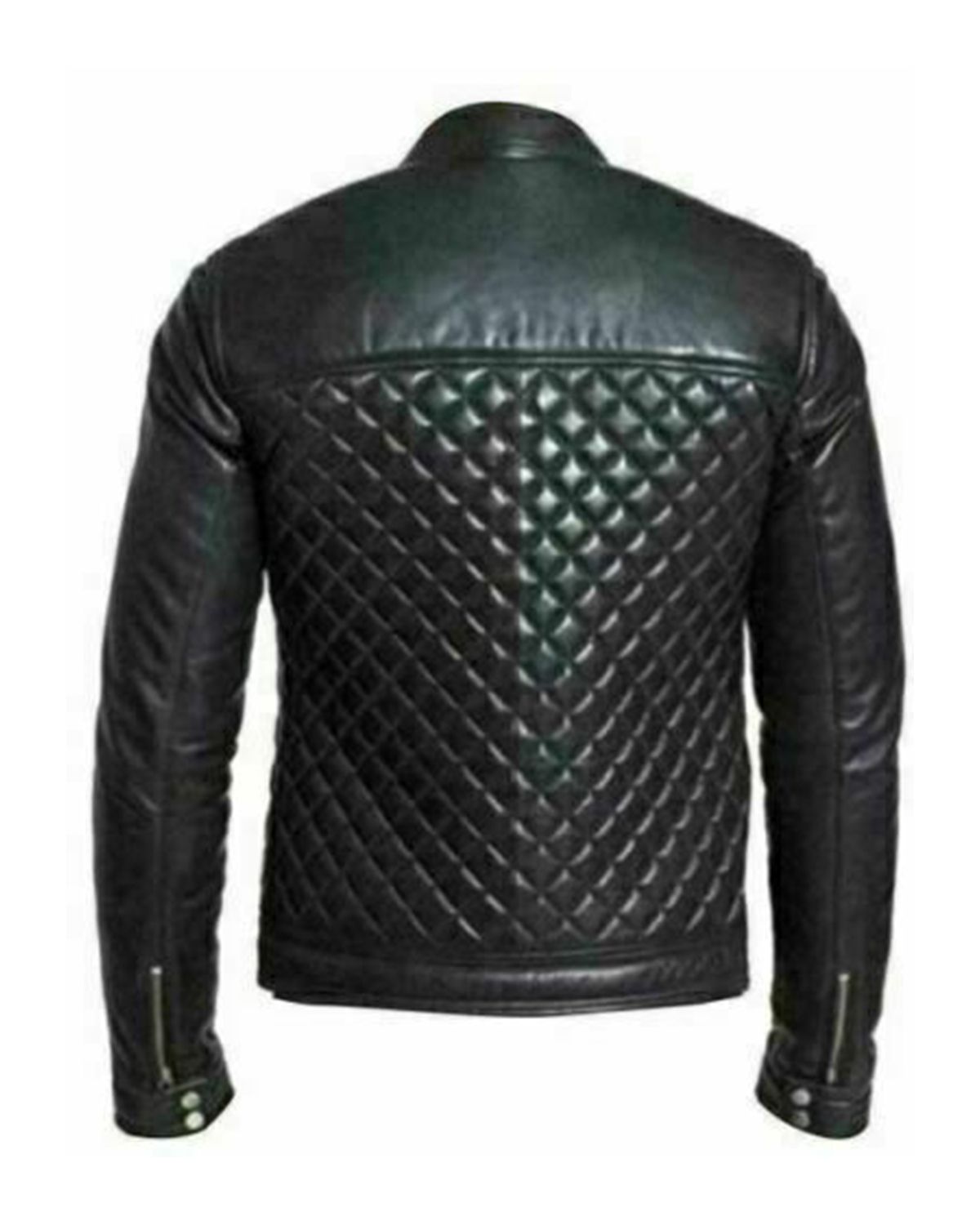 Men's Quilted Black Cafe Racer Real Sheepskin Leather Jacket