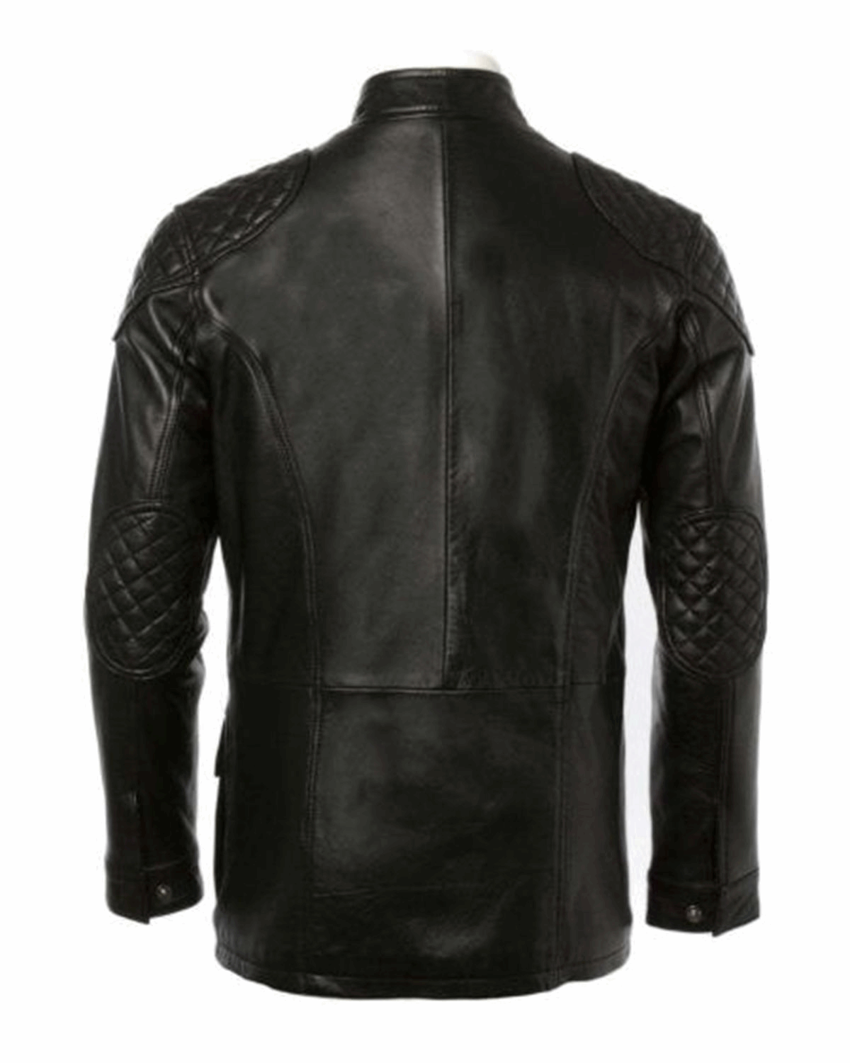 Men's Four Pocket Cafe Racer Long Hip Length Leather Jacket