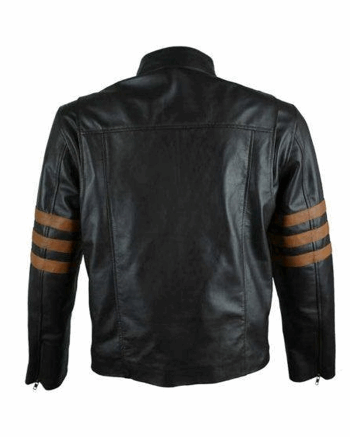 Men's Black Cafe Racer With Brown Stripes Leather Jacket