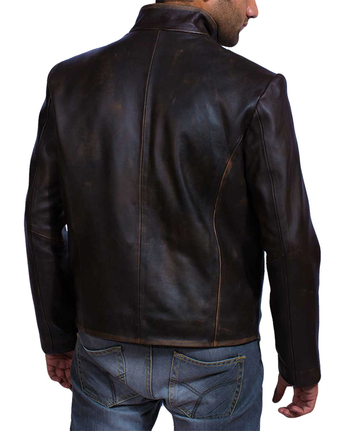 Men's Distressed Darkish Brown Biker Style Leather Jacket