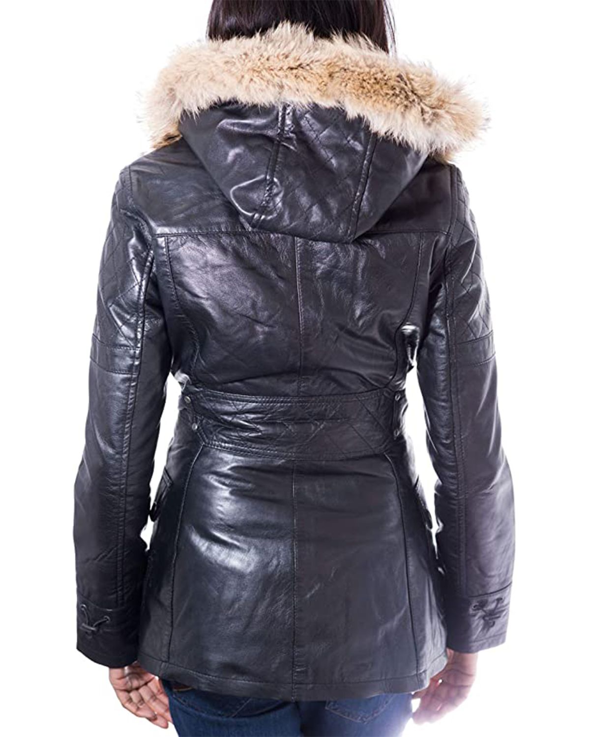 Women's Detachable Hooded Fur Collar Duffle Coat