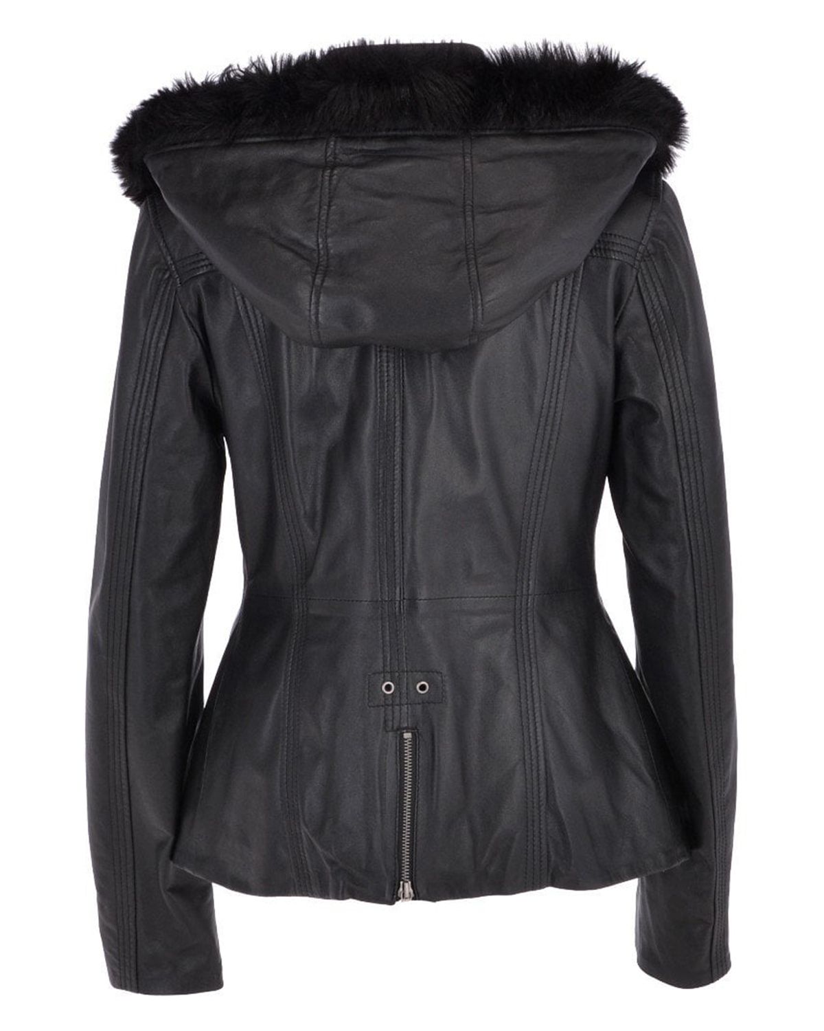 Womens Hooded Biker Real Sheepskin Leather Jacket