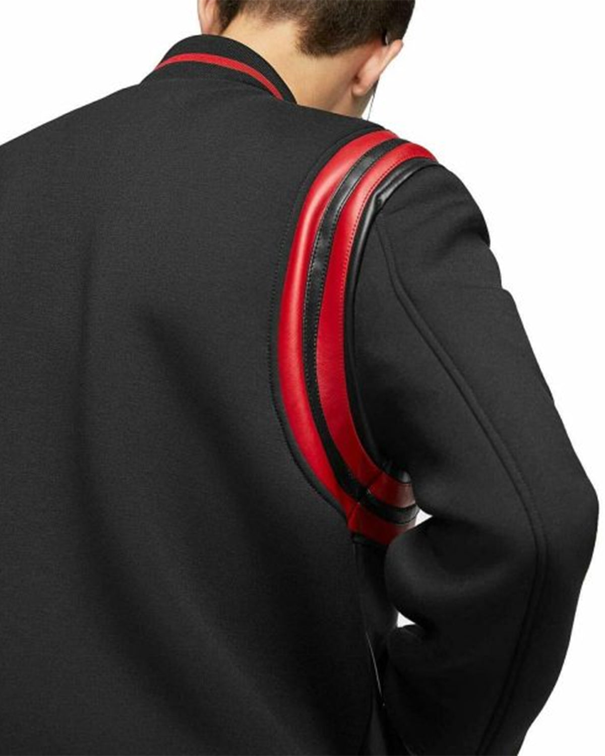 Mens Black with Red Stripes Leather Jacket