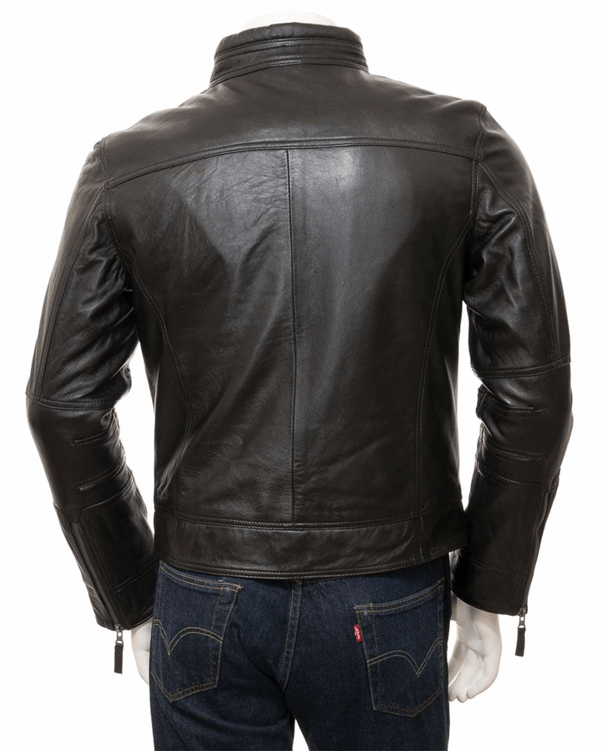 Men's Black Cafe Racer Motorcycle Leather Jacket