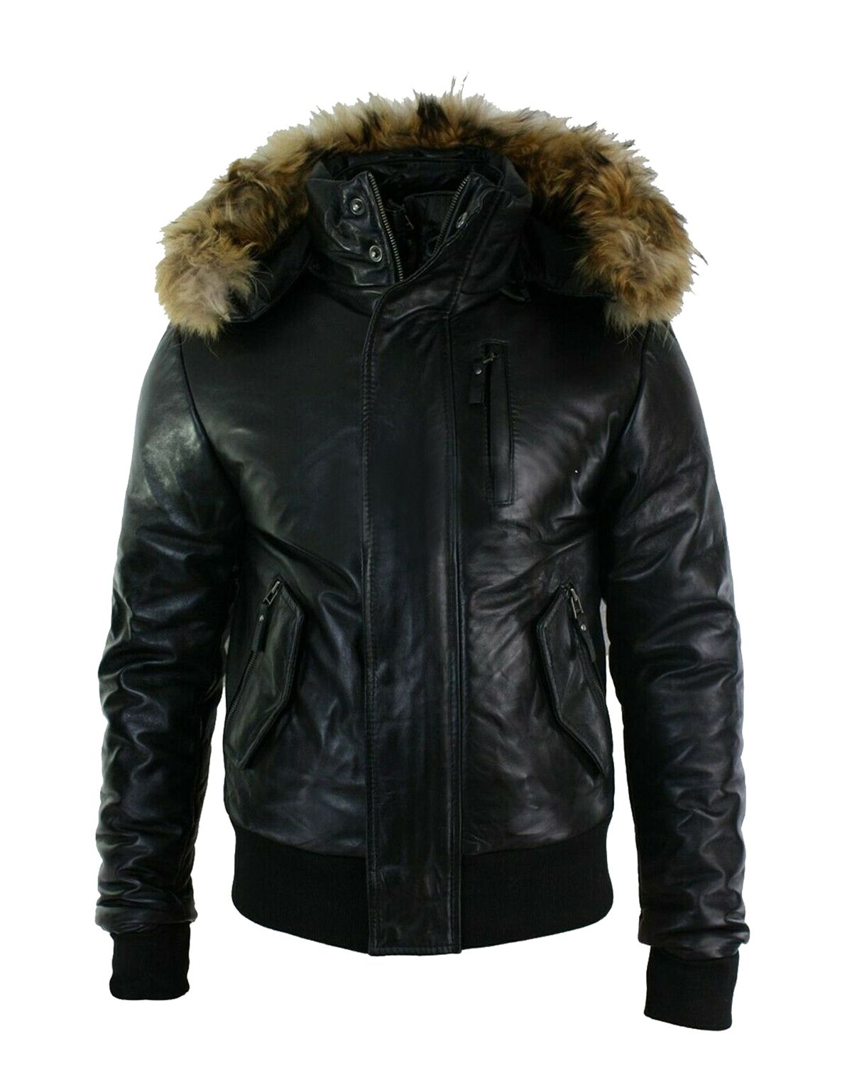 Men's Puffer Hooded Bomber Leather Jacket