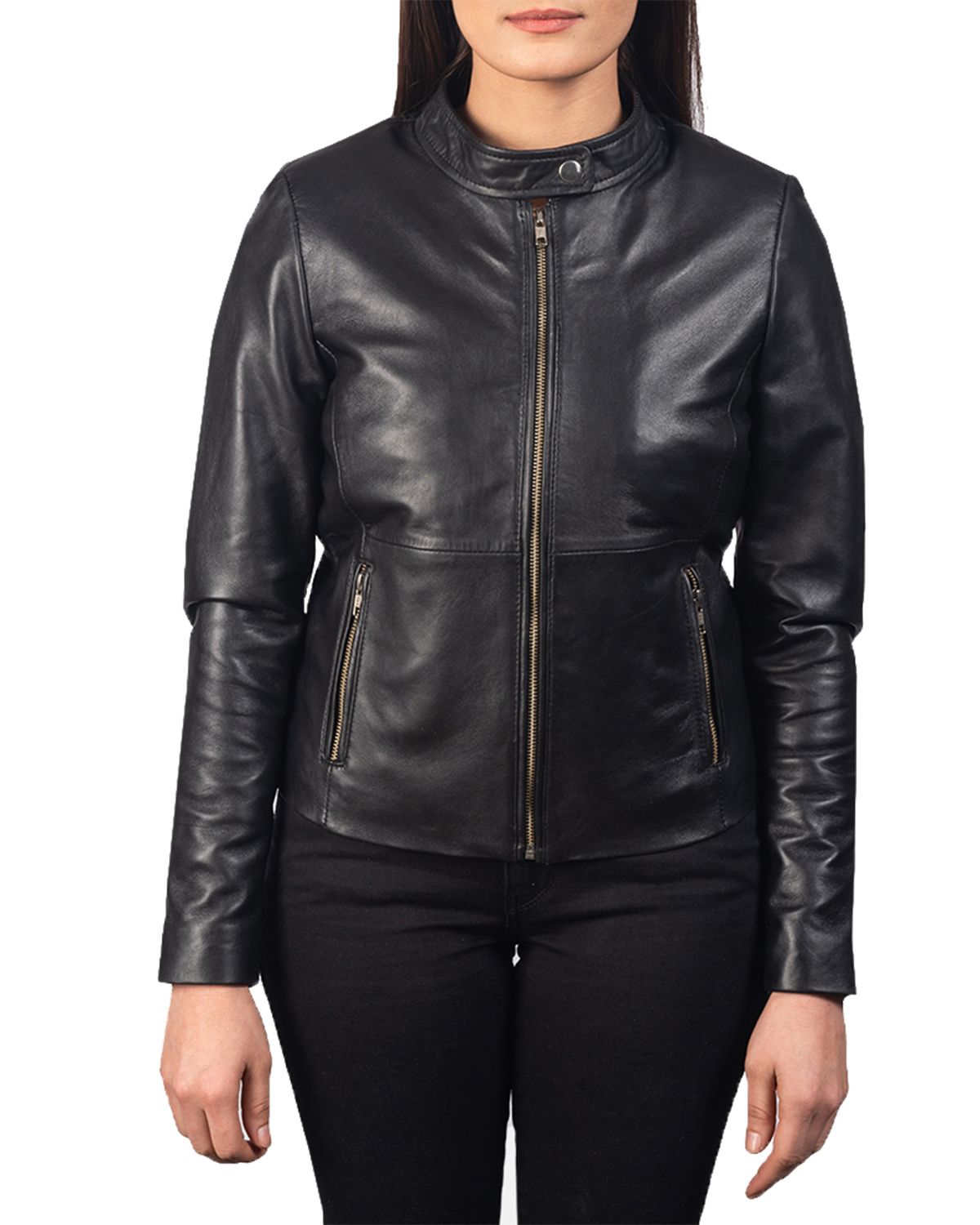 Women's Plain Biker Leather Jacket