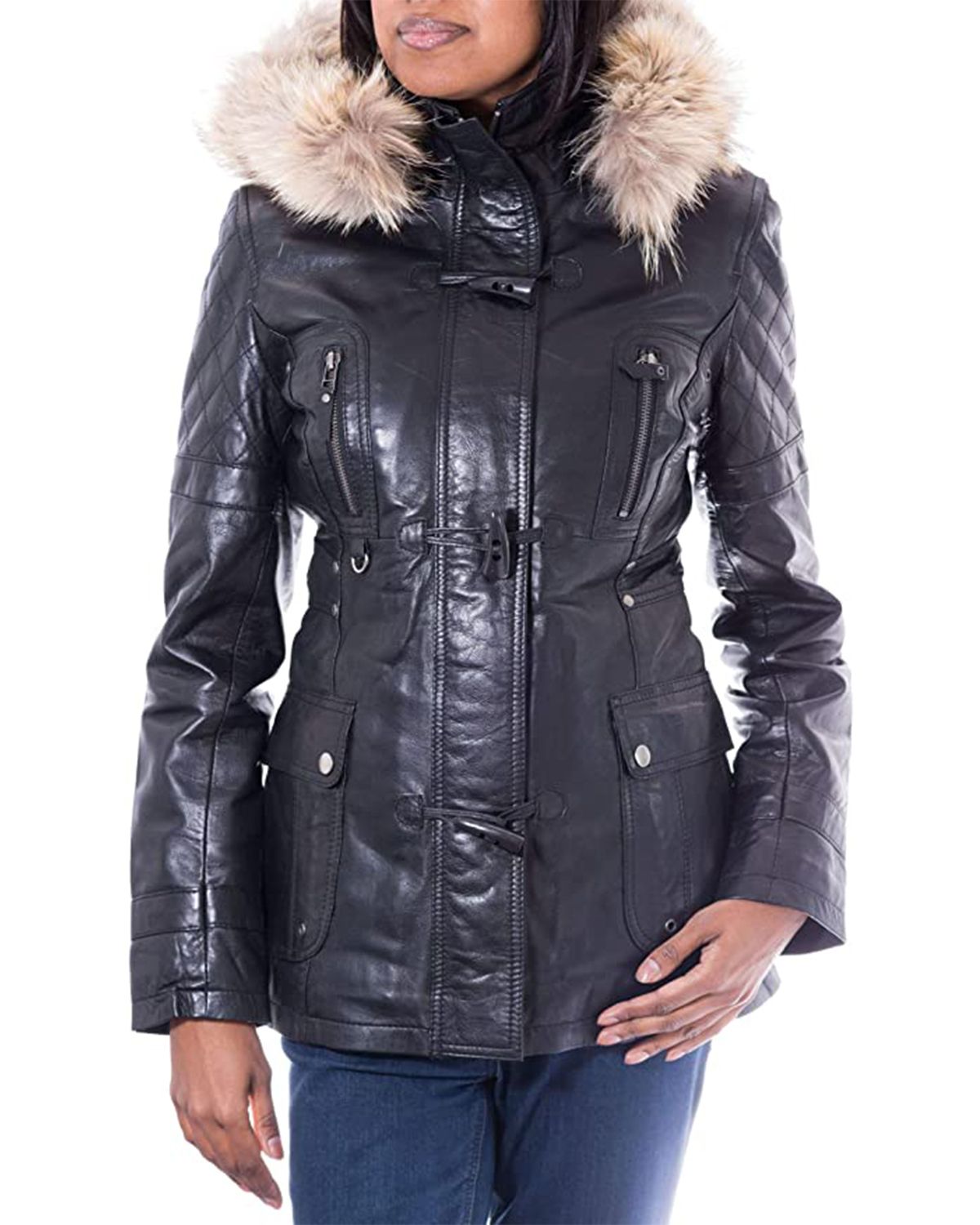 Women's Detachable Hooded Fur Collar Duffle Coat